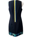 T Tahari navy blue sheath w/print band green & blue zipperâ& greenâlining Photo 1