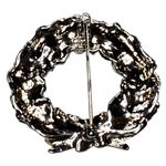 Vtg Enamel Rhinestone Christmas Wreath Bow Pin Brooch 1.5" Silver Tone Unsigned Photo 1