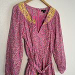 J.Crew NEW Pink Yellow Embroidered Romper Floral Belted Pockets Resortwear Photo 2