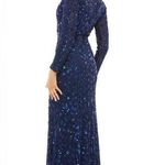 Mac Duggal  Embellished Long Sleeve Evening Gown in Midnight Blue Size US 16 NWT Photo 1