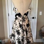B Darlin Strapless Dress Ivory Black Floral Ribbon Bow Tulle Skirt Size 1/2 Photo 1