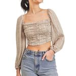 RESET BY JANE Mio Ruched Top Off Shoulder Floral Stretch Crop Top Blouse Large Pink Photo 0