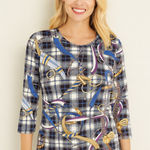 J. McLaughlin Equestrian Plaid Print Signature Tee Size Large Photo 0