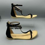 Just Fab Black Savlana Embellished T-Strap Sandals Women's Sz 10 Zipper Back Photo 3