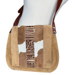 Claudia Firenze Suede Leather Crossbody Bag Purse Cowhide Tan Brown Italy Photo 0