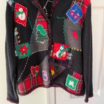 Vintage Christmas Cardigan Elbow Patch Black Plaid Patchwork M Studio Joy Size M Photo 2