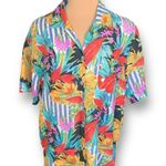 Vintage New Concepts Shirt Tropical Palm Striped Blue White Silk Button Front Size L Photo 8