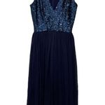 Dress the Population Women’s Small Dress Navy Blue Sequin Midi Homecoming Prom Photo 5