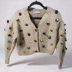 ZARA  Cream Textured Knit Cardigan with Embroidered Floral Appliques Photo 0