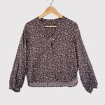 Madewell  Womens Top Brown Floral Ditsy V Neck Long Sleeve Blouse Boho Small Photo 2