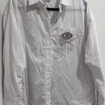 Eye bedazzled detail long sleeve shirt in white and silver Size M Photo 0