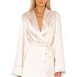L'Academie Revolve  Avena Ivory Satin Long Sleeve Wrap Mini Dress Size Small NWT Photo 0