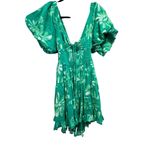 Free People  Green Floral Martine Smocked Puff Sleeve Mini Dress M NWT Photo 2