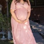 Pinkblush Pink Lace Mesh Overlay Maternity Maxi Dress Sz.1X NWT Photo 1