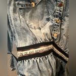 High end denim bejeweled dress with ruffled skirt Blue Size M Photo 11