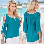Venus Aqua Teal Blue Spring Summer Chiffon Casual Irregular Sleeve Top Photo 1