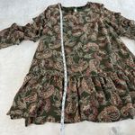 Very J  Ruffle Tunic Top Dress Sz L Green Paisley Boho Cottage 70s Festival Retro Photo 5