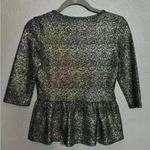 Bar III  Women's Peplum Shirt Top Gold Black 3/4 Length Sleeve Flare Waist Size S Photo 1