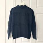 Sandro  Navy Blue Mock Neck Button Lattice Trim Sweater Wool Knit Top 2 Medium Photo 10