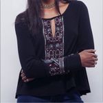 Free People X Marion Embroidered Thermal Waffle Knit Long Sleeve Cuff Top Black Photo 4