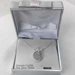 New Genuine Crystal Fine Silver Plated Disc Initial E necklace 18" Chain in Box Photo 0