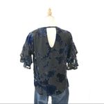Lily White  Black and Bluish Purple Velvet Top Floral blouse Ruffled Sleeves Photo 9