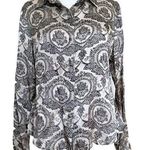 Central Park West  Long Sleeve Silk Blouse Black and White Lace Pattern Size Med Photo 0
