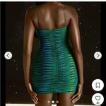 Oh Polly  Lunar Green Blue Striped Print Cowl Ruched Bodycon Mini Dress Photo 7