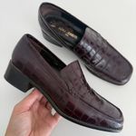 Vintage Nino Cerruti Loafers Womens 6 Croc Embossed Leather Square Toe Oxblood Black Photo 0
