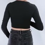 SheIn Women’s Ribbed Black Heart Ring Long Sleeve Crop Top Size XS Photo 1