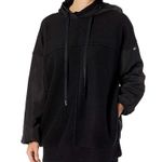 Alo Yoga Black Mixed Media Nylon Oversized Relaxed Hoodie Size Small Gym Travel Photo 0