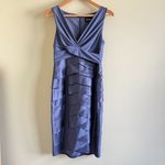 Adrianna Papell Blue Satin V-neck Taffeta Shutter Pleat Dress Size 4 Photo 1