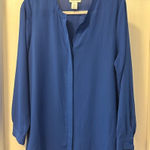 Adrienne Vittadini  Blue Relaxed Blouse with Mandarin Collar Size Large Photo 0