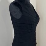 Adrianna Papell Pleated Ruffle Fitted Tank Dress with Mesh Sleeves LBD Photo 3