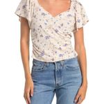 ASTR NWT Top Flutter Sleeve Linen Blend Faux Wrap Top Periwinkle Floral Size XL Photo 11