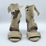 Raye Revolve x Mia Heel Nude Nubuck Suede Strappy Wrap Wood Block Heel Beige 7.5 Photo 6