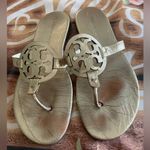 Tory Burch Gold Miller Sandals with Signature Medallion Photo 0