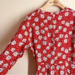 ZARA  Red Floral Daisy Print Midi Dress Red White size S Photo 7