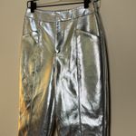 Avec Les Filles  Faux Leather High Waist Crop Wide Leg Pants - Metallic Silver Photo 3