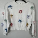 Luna Ivy Sweater Size Small 3D Multicolor Bows Cropped Novelty Crewneck Photo 0