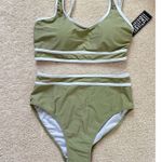 BMJL Bikini Set Olive Green White Trim High Waist Swimsuit Size M Size M Photo 0