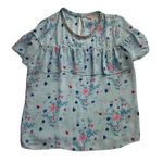 Juicy Couture Blue Floral Ruffle Rhinestone Jewel Neck Blouse Size M Vintage Photo 5