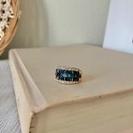18KGE RSC Blue Glass Statement Ring Covenant Elegant Vintage Sparkly Glam Jewelry Photo 2