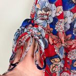 Kut From The Kloth  Blouse Top Womens Medium Red Floral Sheer‎ Chiffon V-Neck Tie Photo 5