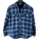 Eddie Bauer  Flannel Shirt‎ Jacket Sherpa Lined Blue Plaid Button Up Womens M Photo 0