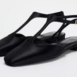 ZARA NWT BLACK SATIN EFFECT mary jane–style T-strap FLAT SHOES SIZE 7.5 Photo 0