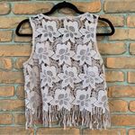 Forever 21  Women's Sheer Crochet Floral‎ Lace Fringe Cropped Tank Top Size M Photo 1