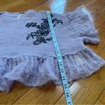 Free People  Robin Sheer Sweater Crop Tee Lavender black embroidery XS oversized Photo 6