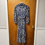 ZARA  Emilie Vicose Printed Damask Belted Midi Maxi Dress Blue Cream Medium M Photo 12