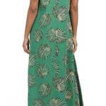 Cristina Vergani Linen Palm Print Maxi Dress Size XL Green Tie Shoulder EUC Photo 1